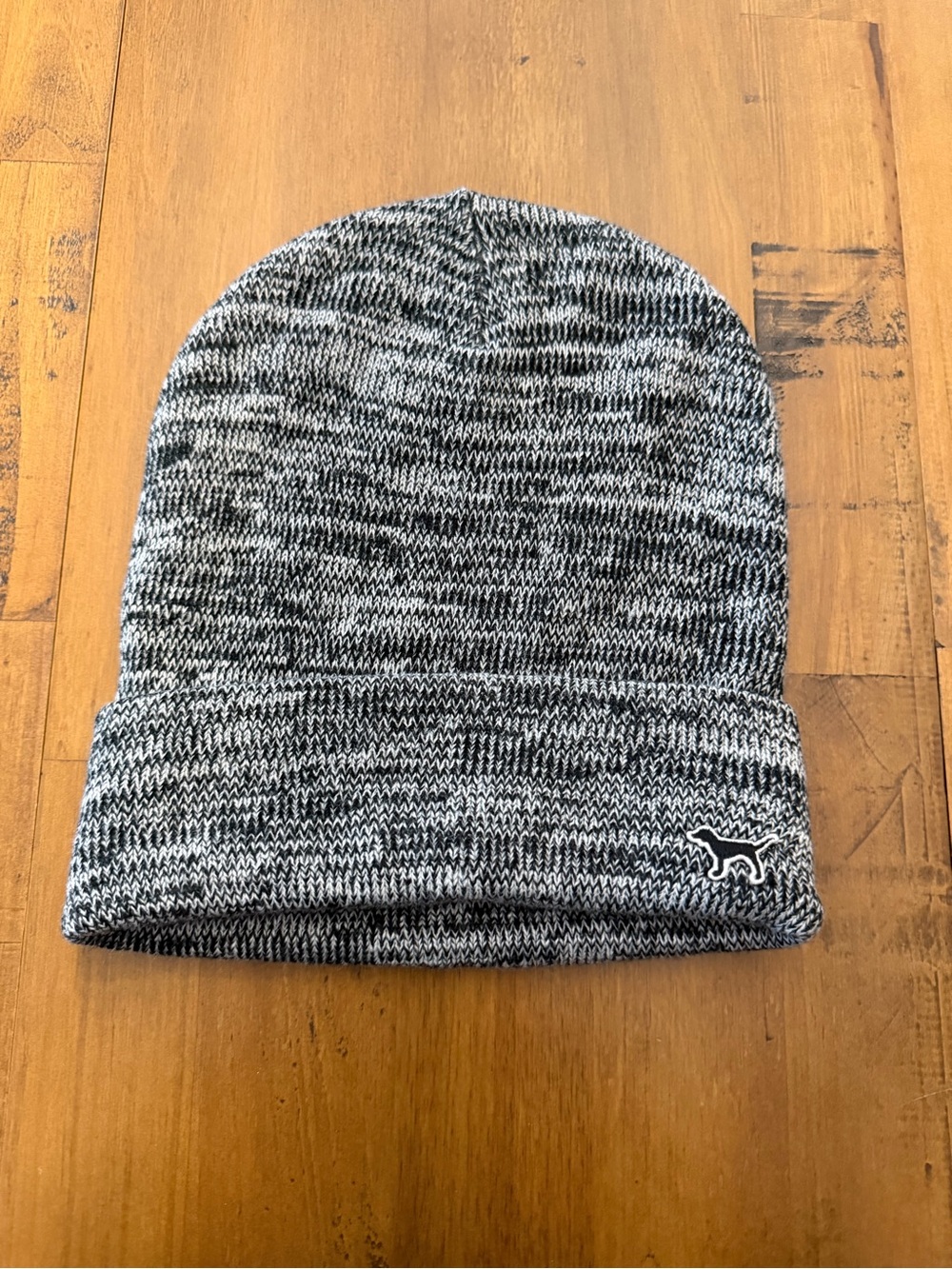 Women’s Knit Beanie Hat in Black & White with Dog Logo